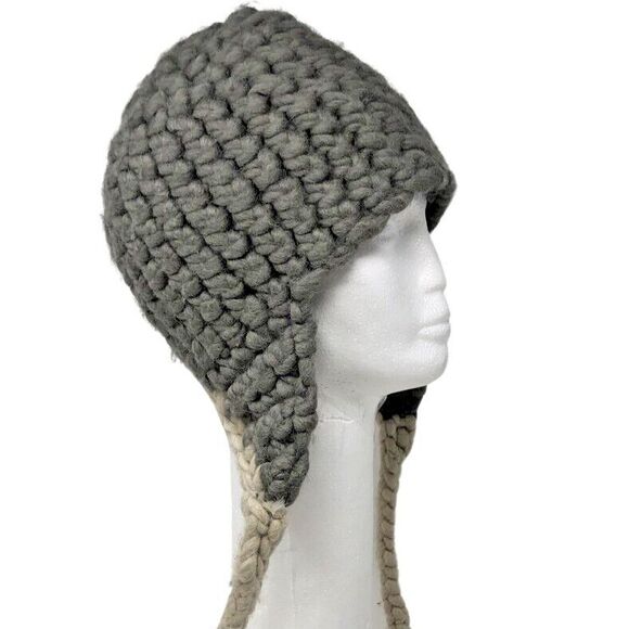 Nirvanna Designs Wool Knit Trapper Hat Handmade Chunky Ear Flaps Fleece Lined - Picture 5 of 9